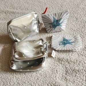 FIRST AID BEAUTY 5 Piece Cosmetic Pouches BUNDLE Silver Stars & Hey Fabulous NWT